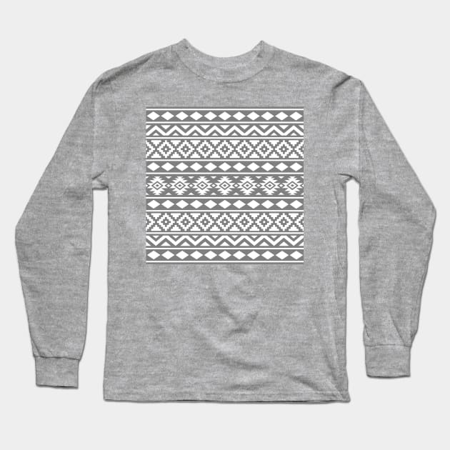 Aztec Essence Pattern White on Gray Long Sleeve T-Shirt by NataliePaskell